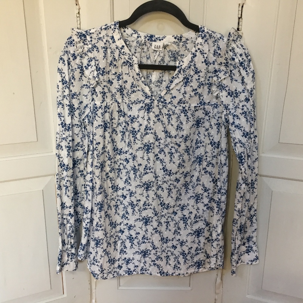 GAP Lightweight Blue & White Floral Long Sleeve Tunic